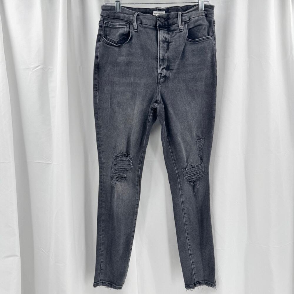 Good American Good Waist Distressed Jeans Sz 12/31 Black Gray Wash Skinny